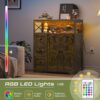 Yoobure Storage Cabinet with Doors and Shelves, LED Coffee Bar Cabinet with Power Outlet, Farmhouse Kitchen Buffet Cabinet with Drawers Accent Pantry Cabinet Sideboard for Living Room Entryway