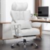 Efomao Desk Office Chair,Big High Back PU Leather Computer Chair,Managerial Executive Swivel Chair with Leg Rest and Lumbar Support,White Office Chair