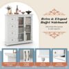 COSTWAY Sideboard Buffet Cabinet, Kitchen Storage Cabinet with 4-Drawers, 2 Tempered Glass Doors, Buffet Table, Accent Cabinet for Entryway, Dining Room, Kitchen, Home, Basement, White