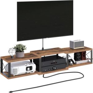 Floating TV Stand with Power Outlet, Wall-Mounted Entertainment Console Center with Storage, Floating TV Shelf for Under TV Storage, for Living Room, Bedroom, Rustic Brown TVHR101E01