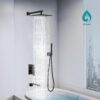 Aolemi 10 Inch Rainfall Shower Tub Faucet Set Wall Mount,Tub and Shower Faucet Combo,Shower System,with 2 in 1 Handheld Sprayer,Rough-in Valve,with Curved Spout,Matte Black