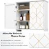 Over The Toilet Storage Cabinet with Gold Trim, Modern Bathroom Organizer Over Toilet with Adjustable Shelves and Toilet Paper Holder for Bathroom (White)