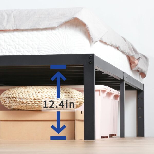 Olee Sleep 14 Inch Heavy Duty Steel Slat Anti-Slip Support, Easy Assembly Platform Bed Frame, Noise Free Steel Mattress Foundation, Maximum Storage, No Box Spring Needed, Black (Queen Size)
