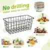 2 Pack Hanging Kitchen Baskets, Adhesive Wire Wall Storage Basket, No Drilling Hanging Fruit Baskets, Cabinet Door Organizer for Kitchen Bathroom Pantry, Upgrade Super-sized Adhesive