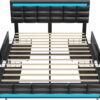 ADORNEVE Queen Bed Frame with LED Lights Leather Platform Bed with Storage Drawers and Charging Station, LED Bed Frame Queen Size with Adjustable Headboard, No Box Spring Needed, Black