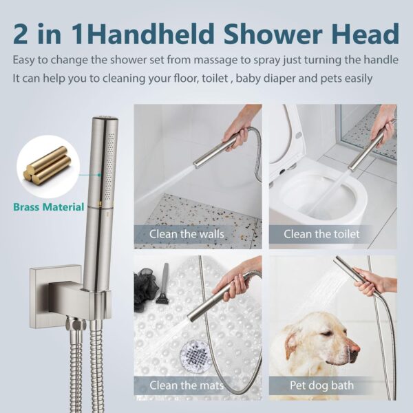 Aolemi Ceiling Mount Shower System with Rainfall Shower Head and Handheld,High Pressure Shower Faucet Set Fixture Combo with 2 in 1 Handheld Spray Rough-in Valve,16 Inch Shower Head Brushed Nickel