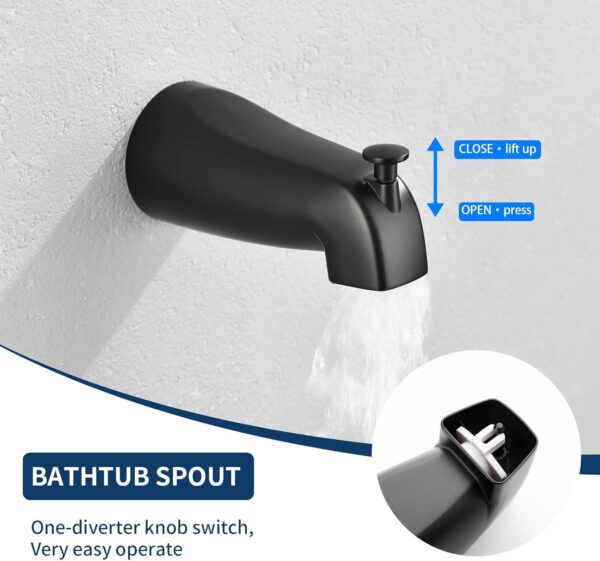 2 Handle Shower Faucet Set with Tub Spout Bathtub Shower Faucet Combo Set Shower System Complete Tub and Shower Trim Kit Matte Black Wall Mounted Two Handles Shower Fixtures