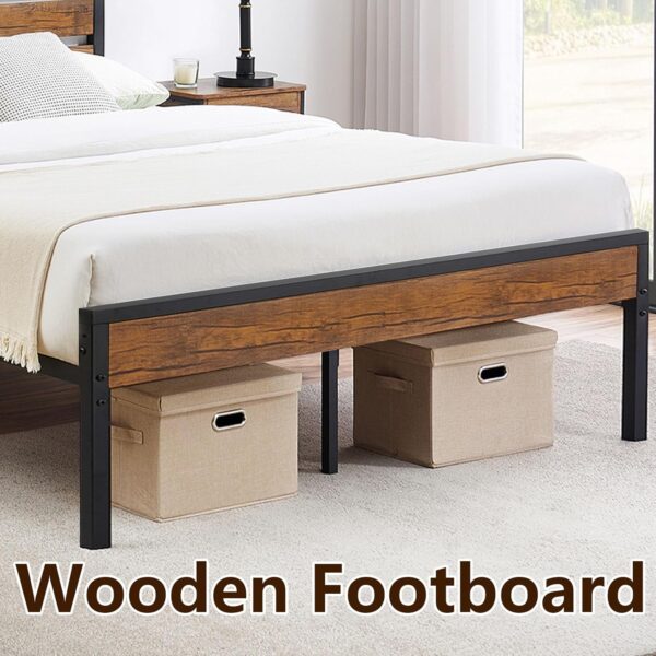 Rustic Queen Bed Frame with Headboard,Metal Platform Farmhouse Bed Frame Metal Slat,Sturdy Heavy Duty Bed Frame,No Box Spring Needed,Easy Assembly,Under Bed Storage,Rustic Brown,Queen Size