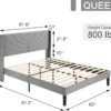 VECELO Upholstered Platform Queen Bed Frame with Fabric Headboard,Wooden Slats Support/No Box Spring Needed/Mattress Foundation,Dark Grey
