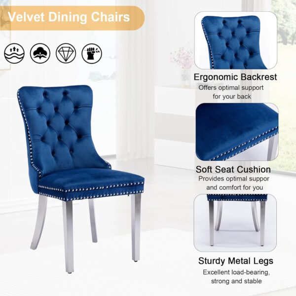 Round Glass Dining Table Set for 4, Small Glass Kitchen Table and Chairs Set of 4, 35" Round Dining Table with with Navy Blue Velvet Chairs,5 Piece Dining Table Set for Breakfast Dinette Cafe Office