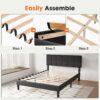 Sweetcrispy Queen Size Wood Bed Frame - Linen Upholstered Platform Bed with Headboard, No Box Spring Needed with 800LBS Sturdy Wooden Slats Support, Noise Free, Easy Assembly, Dark Grey