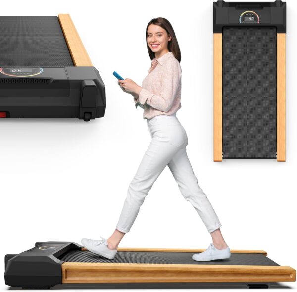 Walking Pad, High Grade Wood Under Desk Treadmill 300LBS Capacity, Max 3.5 HP Electric Treadmill for Home Office Installation-Free with Remote Control LED Display High