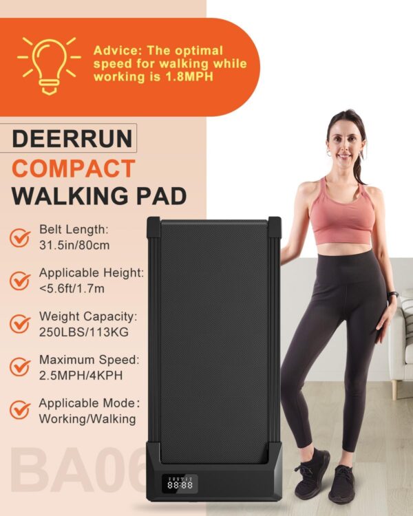 DeerRun 2024 Upgrade Walking Pad, Smart Under Desk Treadmill for Home Office, No-Assembly Treadmills with APP and Remote Control, LED Display, 2.5 HP Quiet Walking Jogging Machine, 250 lbs Capacity