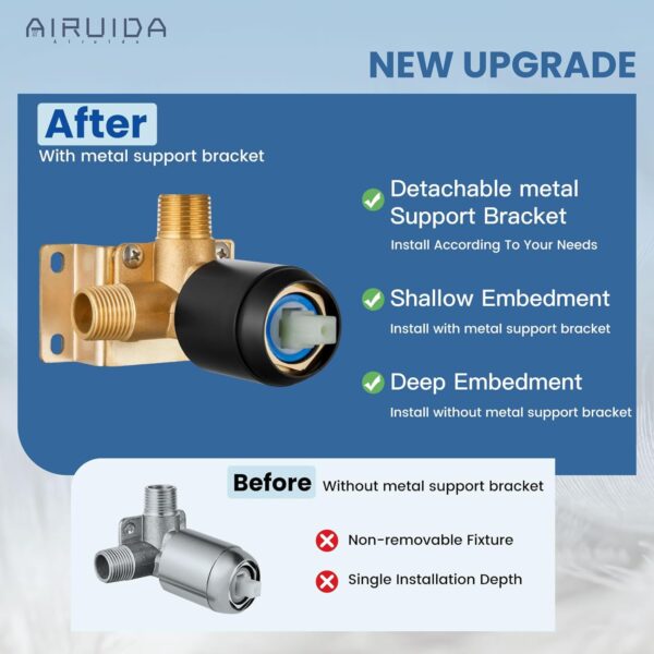 Airuida Shower Faucet Set Bathroom Rain Shower System SUS304 Stainless Steel Single Handle With Male Threads Rough-in Valve Shower Trim Kit 8 Inch Wall Mount Shower Head Matte Black
