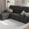Ucloveria Sectional Sofa Couch, 87" Sleeper Sofa Bed with Reversible Storage Chaise Pull Out Couch for Living Room | Side Pocket | Charging Station | Removable Backrest | Linen Fabric, Dark Grey