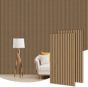 CHDITB 3D Fluted Wood Slat Acoustic Panels, 2Pcs 23.6" x 47.2" Teak Finish Soundproof Panels for Decorating Walls & Ceilings