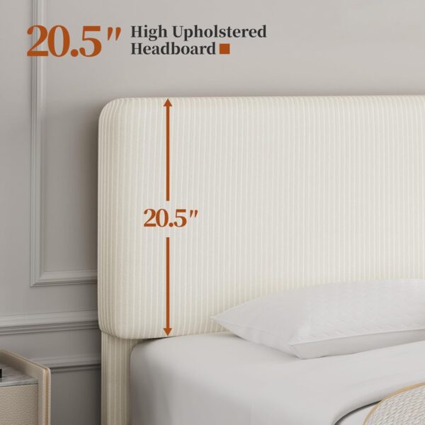 Yaheetech Queen Bed Frames with Adjustable Headboard, Chenille Fabric Upholstered Headboard/Platform Bed, Queen Size Bed Frame No Box Spring Needed/Wood Slats Support/Easy Assembly/Beige