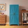 71'' Farmhouse Metal Storage Cabinet with Barn Doors,Steel File Cabinet for Home Office,Kitchen Pantry 4 Adjustable Shelves,Freestanding Cupboard for Kitchen,Home Office (Peacock Blue)