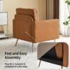 VINGLI Modern PU Leather Accent Chair for Living Room,Bedroom Comfy Chair Arm Chair Reading Chair with Golden Metal Legs and Deep Seat for Office,Apartment,Small Space,Cognac