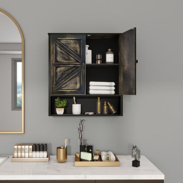 Bathroom Cabinet Wall Mounted with 2 Door Adjustable Shelves Bamboo Bathroom Wall Cabinet Over The Toilet Storage Medicine Cabinets for Bathroom Kitchen Laundry Room