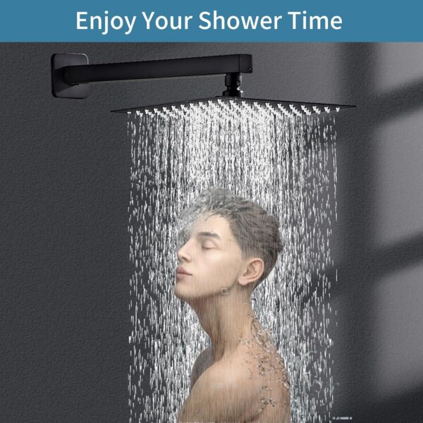 Shower Faucet Set Complete, Shower System Black with 12 inch Square Rainfall Shower Head 3-Function Handheld Shower Waterfall Bathtub Spout Rain Shower Combo Bathroom Wall Mounted fit All Valve Types