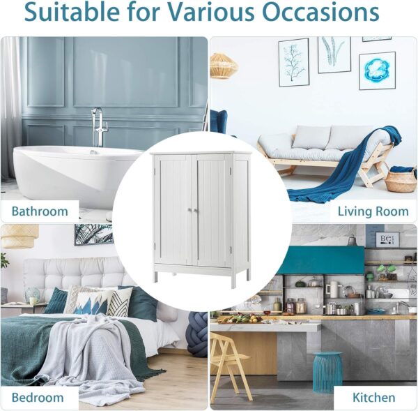 Tangkula Bathroom Floor Cabinet, Freestanding Storage Cabinet with Double Doors and Shelf, Modern Home Furniture, Wooden Home Organizer for Living Room, Bathroom Cabinet, White