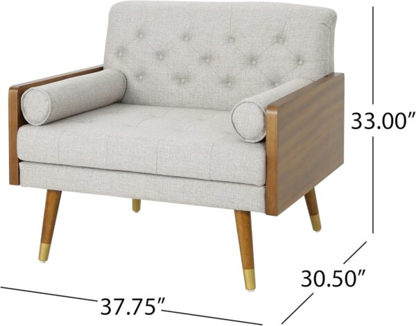 Christopher Knight Home Greta Mid Century Modern Fabric Club Chair, Beige, Dark Walnut 30.5D x 37.75W x 33H in
