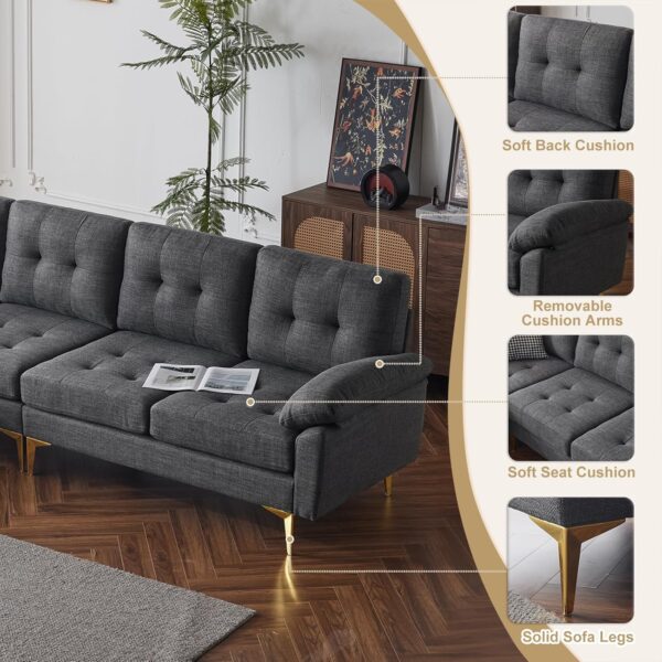 Karl home Sectional Couch Sofa for Living Room, L-Shape Furniture Comfortable Non Wrinkle Design Suitable for Modern Home Decor Relaxation and Versatile Coaches, Dark Gray
