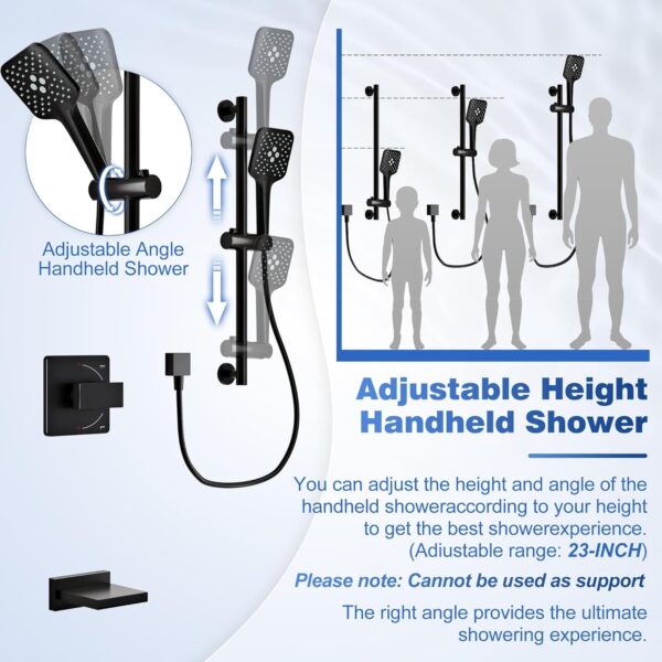 Gabrylly Bathtub Shower Faucet Set, Slide Bar Shower System with Handheld Shower Head Set, Tub Shower Trim Kit with Shower Valve,Matte Black
