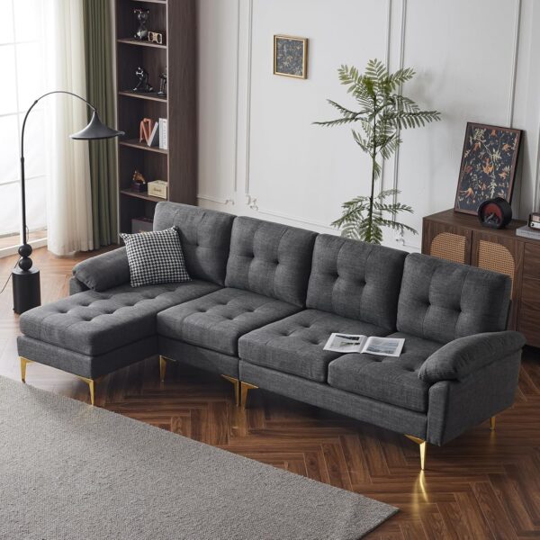 Karl home Sectional Couch Sofa for Living Room, L-Shape Furniture Comfortable Non Wrinkle Design Suitable for Modern Home Decor Relaxation and Versatile Coaches, Dark Gray