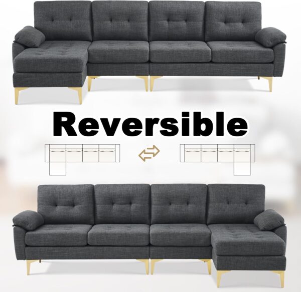 Karl home Sectional Couch Sofa for Living Room, L-Shape Furniture Comfortable Non Wrinkle Design Suitable for Modern Home Decor Relaxation and Versatile Coaches, Dark Gray
