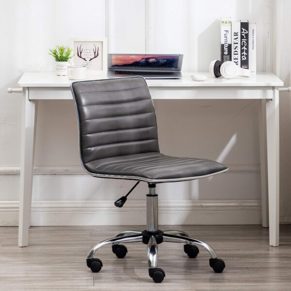 BTEXPERT Home Gray Swivel Mid Back Armless Ribbed Designer Task Faux Leather Soft Upholstery Office Chair (5029G)