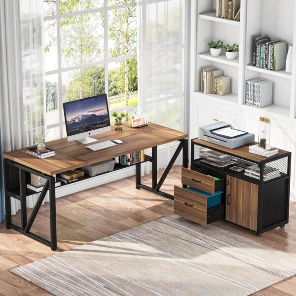 Tribesigns 63" Executive Desk with Reversible File Cabinet, Large L-Shaped Office Desk with Drawers, Business Furniture Workstation for Home Office