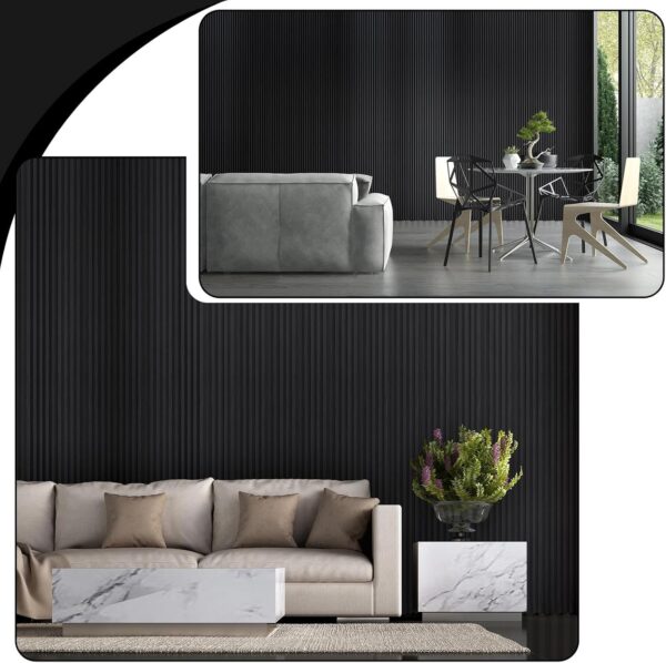 12 Pack 48 x 6 Inch Wood Slat Wall Paneling Black Wainscoting Panels Acoustic WPC Wall Panel Planks Decorative 3D Wall Panels for Interior Wall Decor, Living Room, Bedroom, TV Background