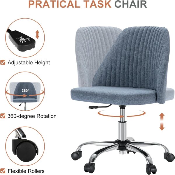 DUMOS Office Desk Chair, Modern Cute Rolling Vanity Swivel Task Seating with Wheels, Comfortable Back Seat Armless for Home, Bedrooms, Study, Student, Adults, Make-Up, Dressing Room