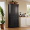 Furmax 72" Kitchen Pantry Cabinet, Tall Storage Cabinets with a Drawer, 2 Cabinets, 4 Adjustable Shelves, Modern Freestanding Cupboard for Kitchen, Dining Room, Living Room and Bathroom (Black)