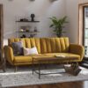 Novogratz Brittany 82 Inch Futon Sofa Bed, Upholstered Couch Sleeper with Tufted Back, Mid-Century Modern, Mustard