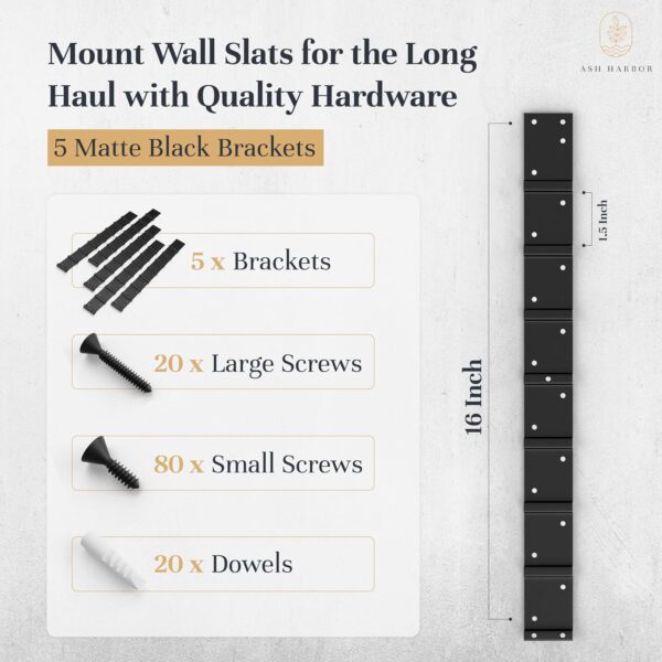 5 Wood Slat Wall Brackets for Custom Built Wood Paneling - Creatw Wall Panels for Indoors or Outdoors with Rustproof Steel Brackets - Slats for Mounting Acoustic Panels by Ash Harbor