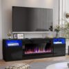 AHB 70" Fireplace TV Stand for TVs Up to 80" with 36" Electric Fireplace, TV Console for The Living Room, LED Light Entertainment Center, Storage Cabinet, Media Console Table, Black