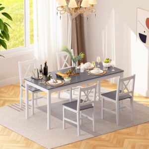 sogesfurnituer 5 Piece Kitchen Dining Room Table Sets for 4, Modern Space-Saving Dining Furniture, 47.5'' Pastoral Rectangular Dining Table Furniture Set for Kitchen, Grey&White