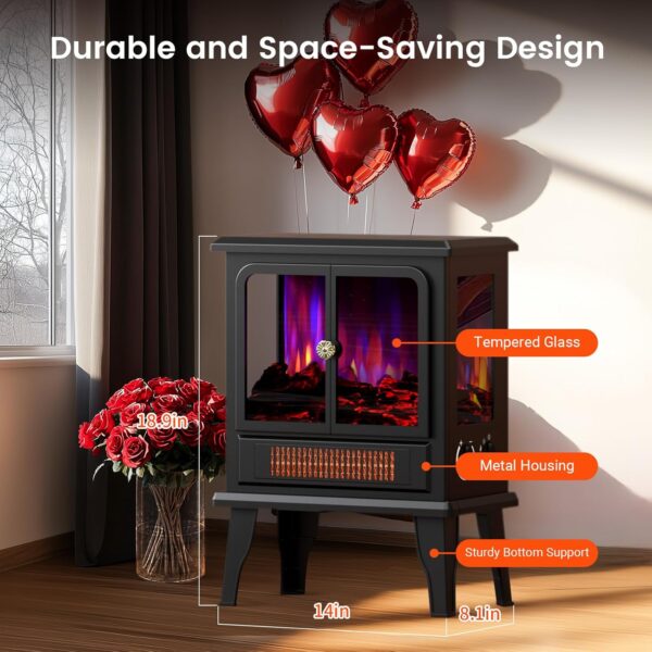 BLITZHOME 18'' Electric Fireplace Heater, 2 Heating Mode 750/1500W, 3D Realistic Flame, Thermostat Control, Safety Protection, Portable Freestanding Fire Places Stove for Home, Small Space