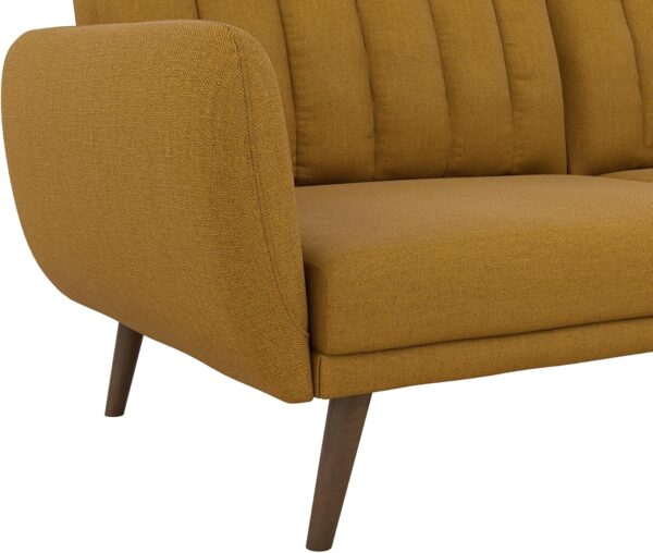 Novogratz Brittany 82 Inch Futon Sofa Bed, Upholstered Couch Sleeper with Tufted Back, Mid-Century Modern, Mustard