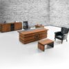 79" Wood Office Furniture Set of 4pcs | Executive Desk w/Leather Pad | File Drawers w/Telescopic Rail | Large Storage Cabinet w/Chrome Handles | Coffee Table | Sturdy Modern Home Workstation