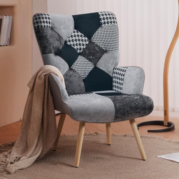Joysoul Living Room Accent Chair Modern High Back Arm Chair, Houndstooth Pattern Bohemian Style Chairs for Bedroom Waiting Room