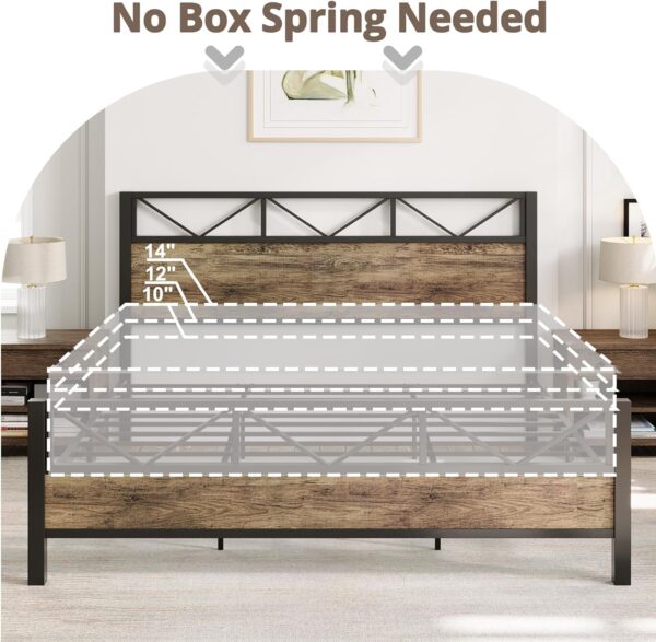 LIKIMIO Queen Bed Frame, Tall Industrial Headboard 51.2 ", Platform Bed Frame with Strong Metal Support, Solid and Stable, Noise Free, No Box Spring Needed, Easy Assembly, Vintage Brown, Rustic Maple