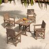 814rRTczAcL._AC_SL1500_.jpg Patio Table and Chairs Set 5 Pieces, HDPE Weather Resistant Outdoor Dining Set with Umbrell Hole, Square Outdoor Dining Table with 4 Patio Chairs, Patio Dining Set for Balcony, Light Brown