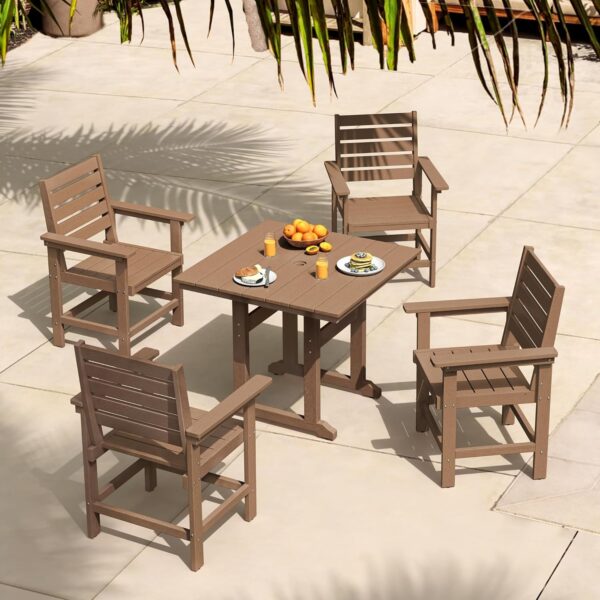 814rRTczAcL._AC_SL1500_.jpg Patio Table and Chairs Set 5 Pieces, HDPE Weather Resistant Outdoor Dining Set with Umbrell Hole, Square Outdoor Dining Table with 4 Patio Chairs, Patio Dining Set for Balcony, Light Brown