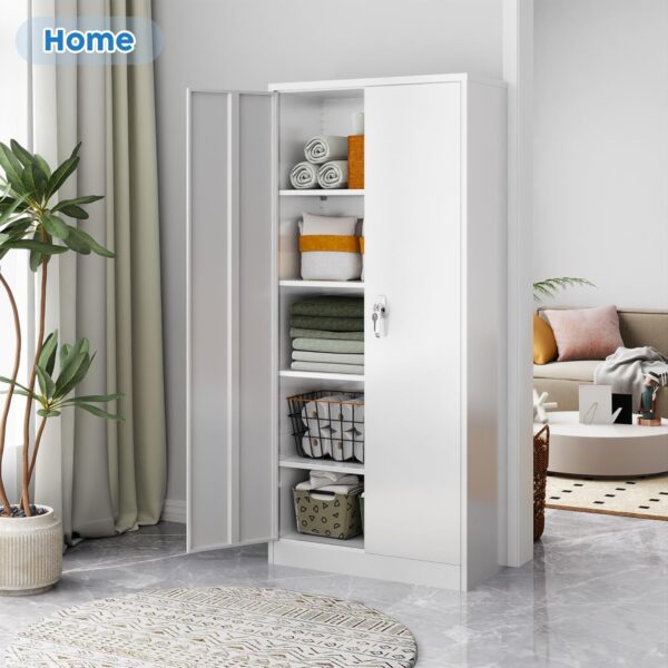 Metal Cabinet,Garage Storage Cabinet with 4 Adjustable Shelves,71”Steel Garage Cabinet,Locking Tool Cabinets for Garage,Home,Office,Gym,School(White)