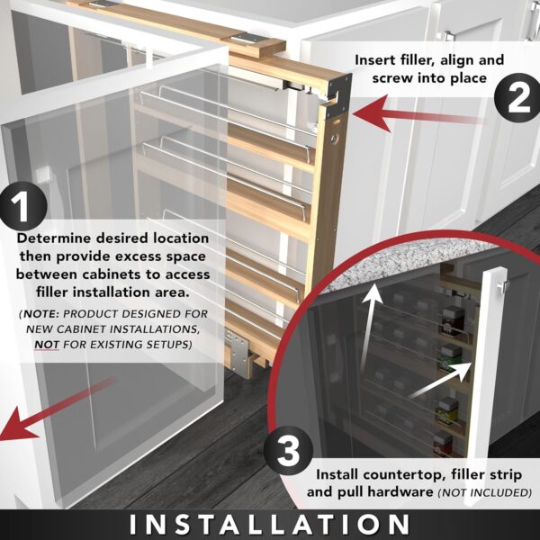 Rev-A-Shelf Kitchen Cabinet Pullout Wall Filler Wooden Organizer Slide Out Pantry Storage w/Soft-Close in Multiple Sizes, Maple Wood, 432-WFBBSC30-3C