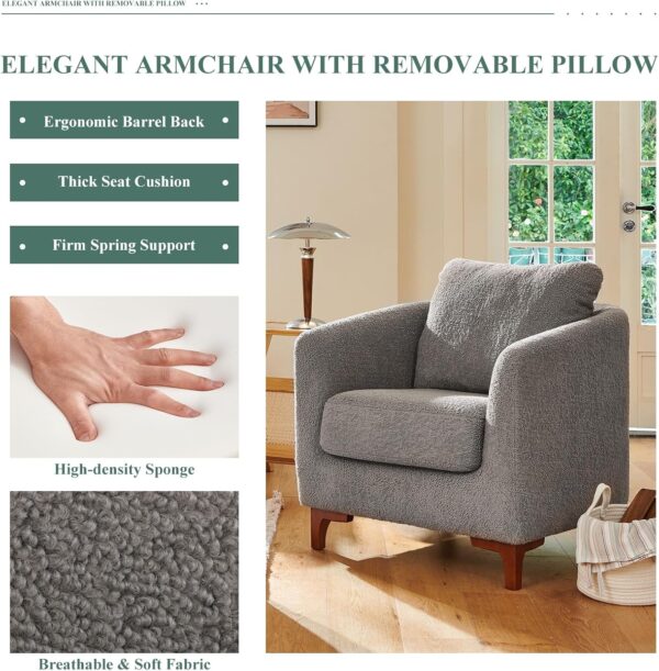 COLAMY Sherpa Accent Chairs with Storage Ottoman Set of 2, Upholstered Barrel Arm Chair with Footrest, Modern Living Room Chair with Back Pillow, Grey